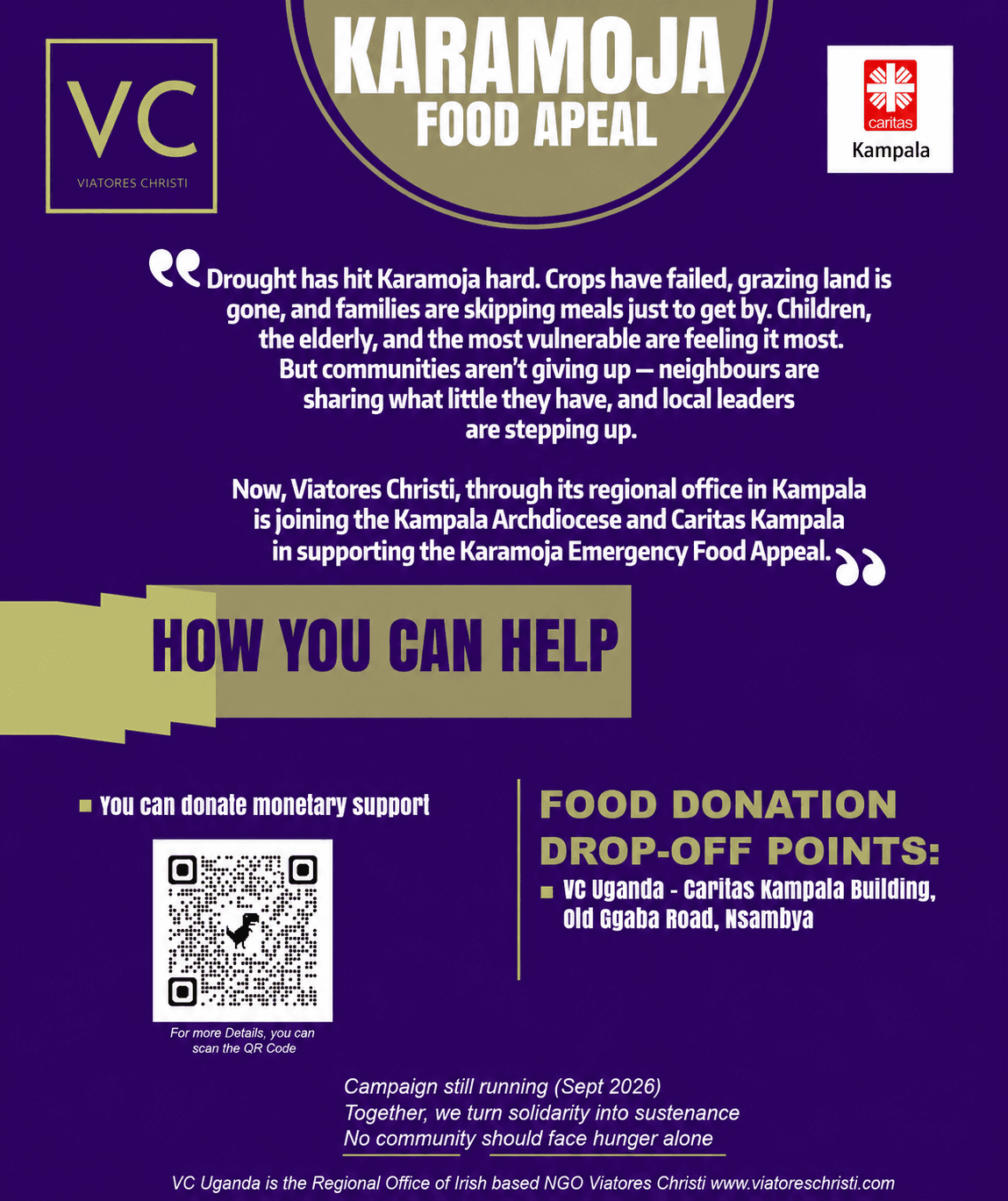 Caritas Kampala emergency relief appeal banner
